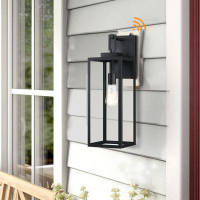 Ebern Designs 1-Light 22'' H Matte Black Outdoor Wall Lantern Sconce with Dusk to Dawn Sensor