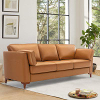 Wade Logan Callun 93" Comfy Faux Leather Sofa Couch with Solid Wooden Frame and Legs