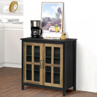 KITCHEN SIDEBOARD, GLASS DOOR BUFFET CABINET, ACCENT STORAGE CABINET WITH 2 GLASS DOORS