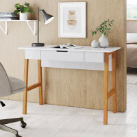Latitude Run® Modern Home Office, Small, Computer Or Laptop Drawer, Writing Desk, White/Brown