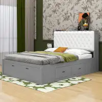 Red Barrel Studio Tomeka Wood Queen Size Platform Bed with Storage Headboard, Shoe Rack and Drawers