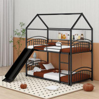 Harper Orchard Twin Over Twin Metal Bunk Bed With Slide,Kids House Bed