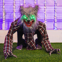 The Holiday Aisle® Animatronic Werewolf Halloween Decorations, Animated Crouching Wolf Halloween Decor, With LED Glowing