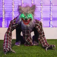The Holiday Aisle® Animatronic Werewolf Halloween Decorations, Animated Crouching Wolf Halloween Decor, With LED Glowing