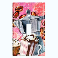 WorldAcc Metal Light Switch Plate Outlet Cover (Coffee Beans Mocha Press Maker Pink - Single Toggle)