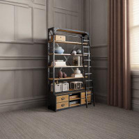 WOOD PEEK LLC Industrial Style Furniture Iron Art Bookshelf Storage Shelf Floor Solid Wood