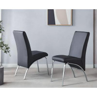 Brayden Studio Dining Chair Black Leatherette Silver Metal Leg Size