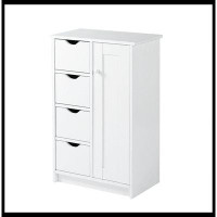 NTYUNRR Pure White Wood Floor Storage Organizer Cabinet With 4 Drawers And 1 Door Cabinet 3 Shelves