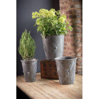 One Allium Way Brianne Antiqued Drum 3-Piece Zinc Pot Planter Set