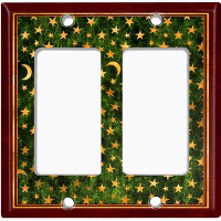 WorldAcc Metal Light Switch Plate Outlet Cover (Green Star Night Red Frame - Single Toggle)