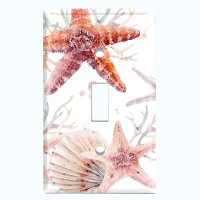 WorldAcc Metal Light Switch Plate Outlet Cover (Star Fish Clam Coral Pastel White  - Single Toggle)