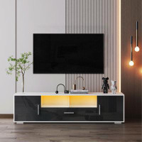 Wrought Studio TV Cabinet with LED Light Belt for the Living Room,Bedroom,white+dark grey