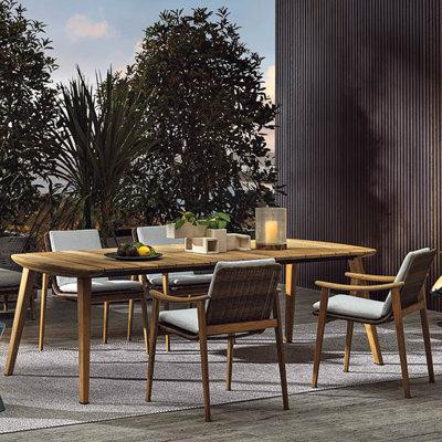 NashyCone Rectangular 4 - Person Teak Outdoor Restaurant Dining Set in Dining Tables & Sets