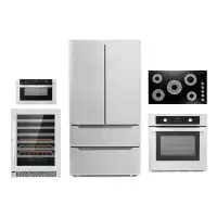 Cosmo 5 Piece Kitchen Package With 36" Electric Cooktop 24" Single Electric Wall Oven 24" Built-in Microwave Drawer Ener