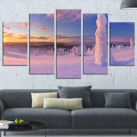 Design Art 'Frozen Trees on Mountain Panorama' 5 Piece Photographic Print on Wrapped Canvas Set