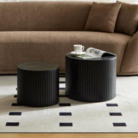 WeiLo 2 Pieces Round Mdf Nested Table Coffee End Table