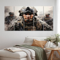 Design Art Military In The Line II - Army Canvas Wall Art - 5 Equal Panels