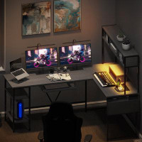 The Twillery Co. Reversible L-Shaped Computer Gaming Desk with LED Lights & Power Outlets