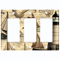 WorldAcc Metal Light Switch Plate Outlet Cover (Rustic Light House Nautical Boat - Triple Rocker)