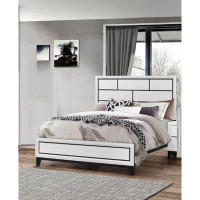 Latitude Run® White Finish Full Size Panel Low-Profile Bed Geometric Design Wooden Bedroom Furniture