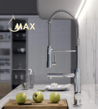 Pre-Rinse Kitchen Faucet Spring Spout 24 With Pot Filler, Pull-Down Two Function Chef Style Chrome Finish
