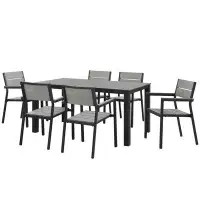 Gracie Oaks Gilbert Modern Light Grey And White 7 Piece Outdoor Patio 80.5 Inch Dining Set