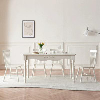 One Allium Way 4 - Person White  Rectangular Solid Wood Dining Table Set