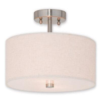 Latitude Run® Meridian Lighting Lights Transitional Ceiling Mount - Brushed Nickel, Hand Crafted Oatmeal Colour Fabric H