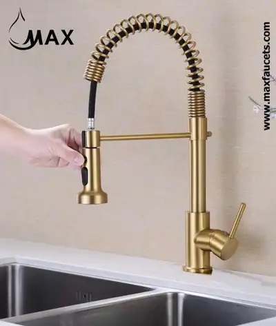 Pull-Down Spiral Flexible Kitchen Faucet 16.5 Brushed Gold Finish