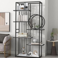 Wrought Studio 6 Tiers Home Office Bookcase Open Bookshelf with Metal Frame Storage Large Bookshelf Furniture