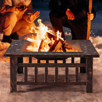 Red Barrel Studio Fire Pit Table 32in Square Metal Firepit Stove Backyard Patio Garden Fireplace