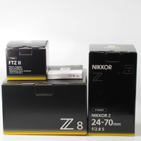 Nikon Z8 Camera Body w 24-70mm f2.8 S,  FTZ II adapter, CF Type B pro 160GB and Zeiss filter *Mint Cond* (ID - C-852 MB)