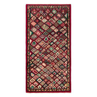 Rug & Kilim Pasha One-of-a-Kind Hand-Knotted 1960s Vintage Distressed Rug in Red/Green/Brown/Pink Geometric Pattern