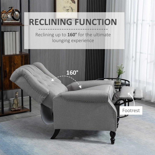 WINGBACK RECLINING CHAIR WITH FOOTREST, BUTTON TUFTED RECLINER CHAIR WITH ROLLED ARMRESTS FOR LIVING ROOM, LIGHT GREY in Chairs & Recliners - Image 3