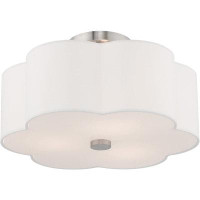 Latitude Run® Lighting Lights Transitional Ceiling Mount - Brushed Nickel 3 Light Fixture With Off-white Fabric Shade
