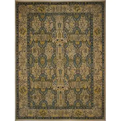 Isabelline One-of-a-Kind Carlotta Hand-Knotted Beige/Blue 9'3" x 12'4" Wool Area Rug