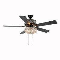 House of Hampton 52" Satin Nickel Double Lit Ceiling Fan with Pull Chain and Light Kit Included