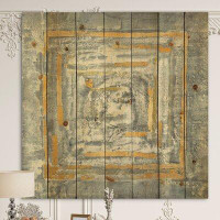 East Urban Home Gold Glam on Grey Tapestry II - Transitional Print on Natural Pine Wood