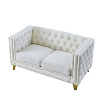 House of Hampton Velvet Sofa for Living Room,Buttons Tufted Square Arm Couch, Couch Upholstered Button and Metal Legs