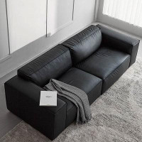 MABOLUS 86.22" Coffee Genuine Leather Modular Sofa cushion couch