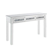 Everly Quinn Writing Desk With Mirrored Frame And Faux Diamonds, Silver