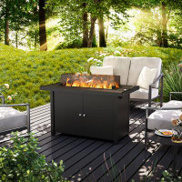Ebern Designs 55000 BTU Wood Grain Propane Outdoor Fire Pit Table with Lid, 43'' W x 22'' D x 25" H