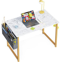 Mercer41 Modern White Marble Office Desk - Multifunctional Storage, Easy Assembly