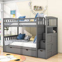 Harriet Bee Ikher Twin over Twin/Full 3 Drawers Wood Bunk Bed with Shelves by Harriet Bee