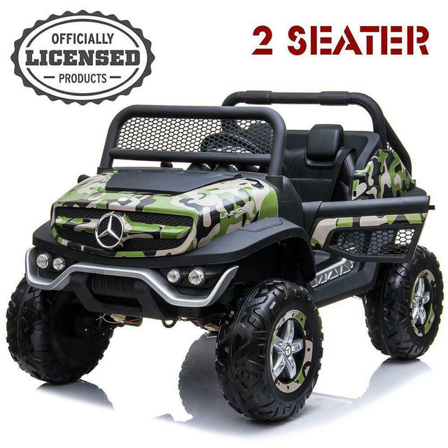 Kids Ride On Cars 24VOLT w Adult Remote  24VOLT Mercedes Benz Unimog 4x4 All wheel Drive, Rubber Wheels & Leather Chair in Toys & Games