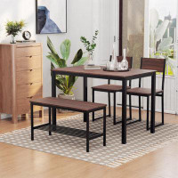 17 Stories Industrial 4 Piece Dining Room Table Set With Bench Wooden Kitchen Table And Chairs W/ Storage Rack For Kitch