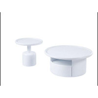 MR 2 Pieces White MDF Round Coffee Table Set for Living Room, Bedroom