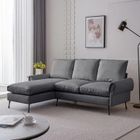 Ebern Designs Modern L-Shaped Technical Leather Upholstered Sectional Sofa With Black Metal Legs