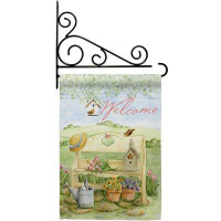 August Grove Welcome Garden Bench - Impressions Decorative Metal Fansy Wall Bracket Flag Set GS100050-BO-03
