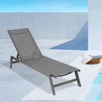 Ebern Designs Outdoor Chaise Lounge Chair,Five-Position Adjustable Aluminum Recliner